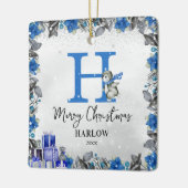 Ornement En Céramique Penguin Nom des enfants Monogramme Noël (Gauche)