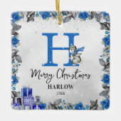 Ornement En Céramique Penguin Nom des enfants Monogramme Noël (Devant)