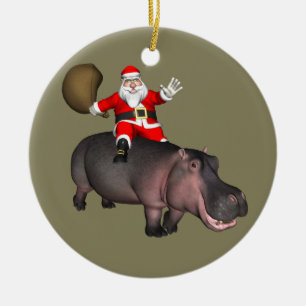 Ornement En Céramique père Noël À cheval Sur Hippo