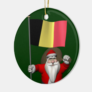 Ornement En Céramique Père Noël Avec Drapeau De Belgique