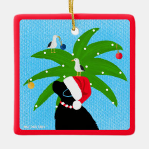 Ornement En Céramique Père Noël Black Lab Tailleur du Palmier de Noël