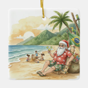 Ornement En Céramique Père Noël brésilien personnalisé sur la plage de N