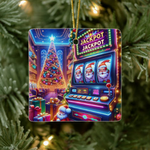 Ornement En Céramique Père Noël Casino Machine à sous Noël