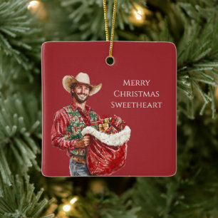 Ornement En Céramique Père Noël chapeau homme western Cowboy Noël