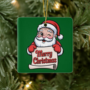 Ornement En Céramique Père Noël Clin d'Œil 🎅 "Merry Christmas"