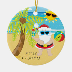 Ornement En Céramique Père Noël Cocktail Tropical Noël Hawaïen