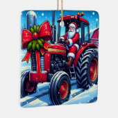 Ornement En Céramique Père Noël conduisant un tracteur rouge dans le Noë (Droite)