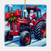 Ornement En Céramique Père Noël conduisant un tracteur rouge dans le Noë (Dos)