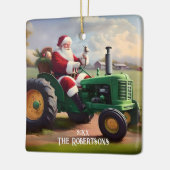 Ornement En Céramique Père Noël conduisant un tracteur vert (Gauche)