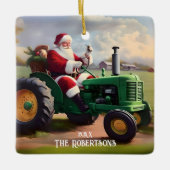 Ornement En Céramique Père Noël conduisant un tracteur vert (Devant)