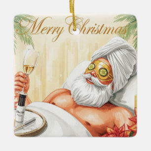 Ornement En Céramique Père Noël dans le bain Spa thème de Noël