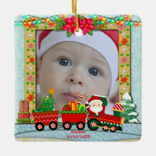 Ornement En Céramique Père Noël dans un train avec des cadeaux et un arb