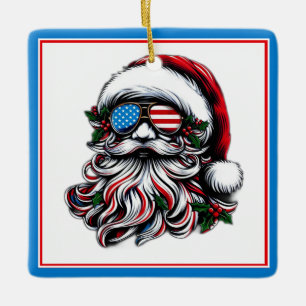 Ornement En Céramique Père Noël de Noël Patriotique/Américaine