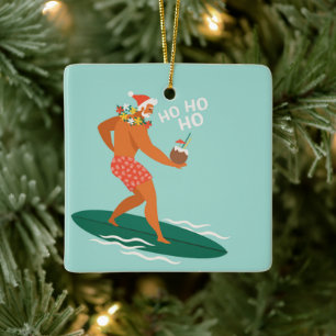 Ornement En Céramique Père Noël de surf