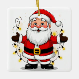Ornement En Céramique Père Noël debout avec des lumières de Noël