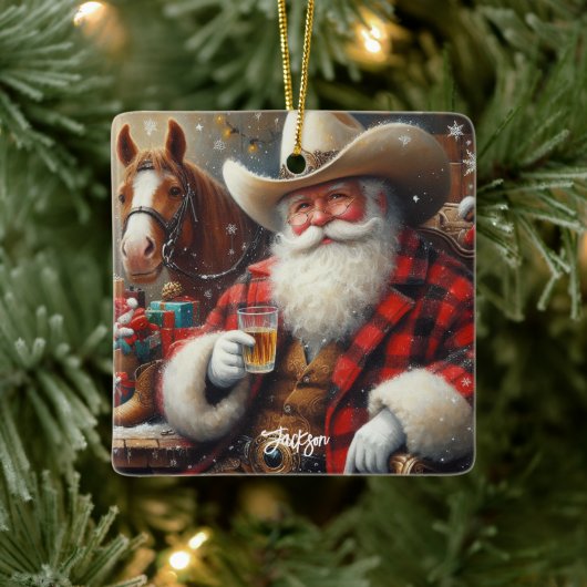 Ornement En Céramique Père Noël en Cowboy Noël Casquette (Arbre)