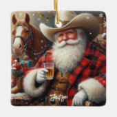 Ornement En Céramique Père Noël en Cowboy Noël Casquette (Devant)