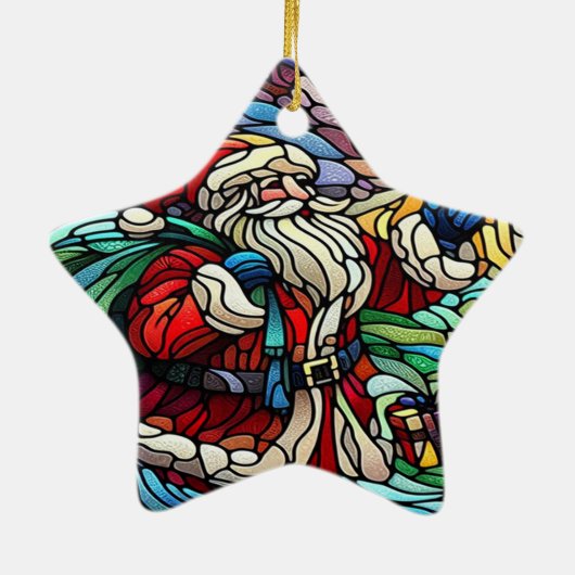 Ornement En Céramique Père Noël en verre satiné majestueux et rennes (Dos)