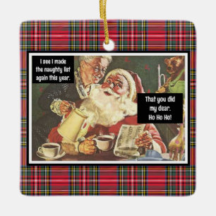 Ornement En Céramique Père Noël et Mme Claus Naughty Vintage Funny Plaid