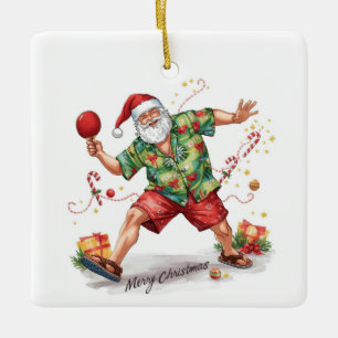 Ornement En Céramique Père Noël jouant au ping pong dans une chemise haw