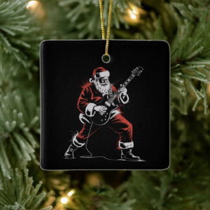 Ornement En Céramique Père Noël jouant de la guitare rétro 90s Christmas