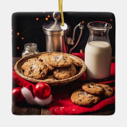 Ornement En Céramique Père Noël Lait et cookies (Devant)
