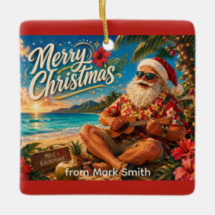 Ornement En Céramique Père Noël Noël jouant du ukulele