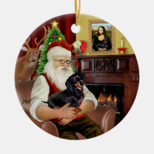 Ornement En Céramique Père Noël-noir-Tan Dachshund (lisse)
