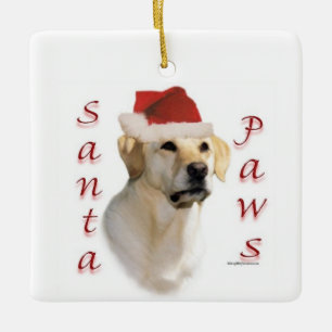 Ornement En Céramique Père Noël Paws du laboratoire jaune