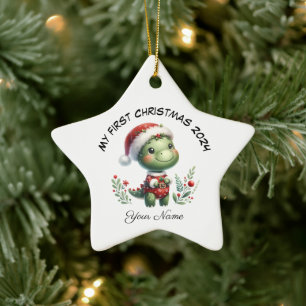 Ornement En Céramique Père Noël personnalisé Dinosaur premier Noël
