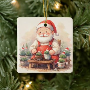Ornement En Céramique Père Noël personnalisé Jardinier Plante grasse Noë