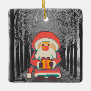 Ornement En Céramique Père Noël Pixelart Ho, Ho, Pixel Art