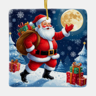 Ornement En Céramique Père Noël portant des cadeaux de Noël