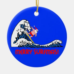 Ornement En Céramique Père Noël surfant