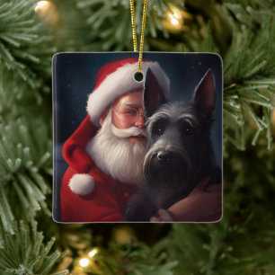 Ornement En Céramique Père Noël Terrier Écossais Noël Festif
