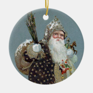 Ornement En Céramique Père Noël victorienne transportant des cadeaux O