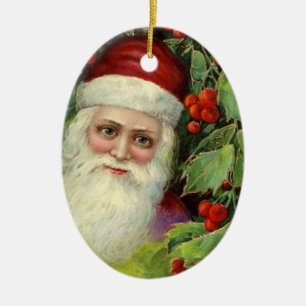 Ornement En Céramique Père Noël vintage avec Holly Berries Keepsaké