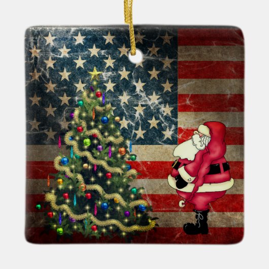 Ornement En Céramique Personalized American Flag, Santa, Christmas Tree (Devant)