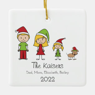 Ornement En Céramique Personalized Cute Christmas Family of 3 With Dog 