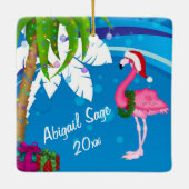 Ornement En Céramique Personalized Cute Santa Flamingo Beach Christmas (Dos)