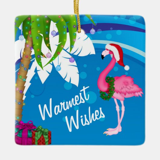 Ornement En Céramique Personalized Cute Santa Flamingo Beach Christmas (Devant)