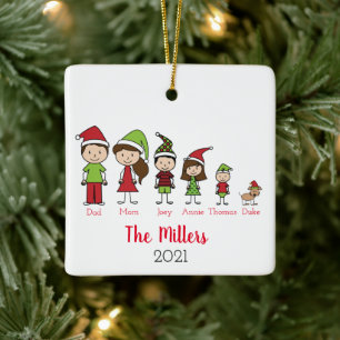 Ornement En Céramique Personalized Family with Dog Christmas