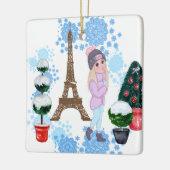 Ornement En Céramique Personalized Girl in Paris Winter Eiffel Tower (Gauche)