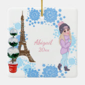 Ornement En Céramique Personalized Girl in Paris Winter Eiffel Tower (Dos)