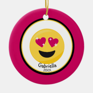 Ornement En Céramique Personalized Hear Eyes Love Emoji Ornament