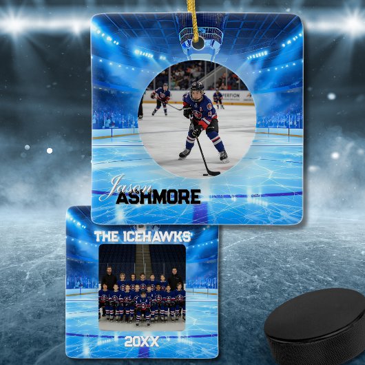 Ornement En Céramique Personalized Hockey Photo