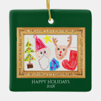 Ornement En Céramique Personalized Kids Art & Photo Christmas Ornament