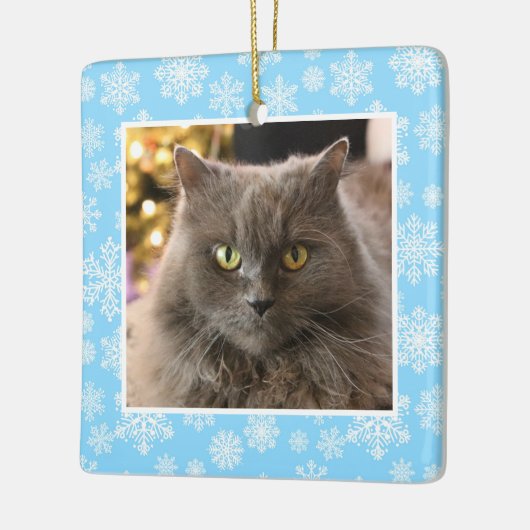 Ornement En Céramique Personalized Pet Cat Dog Blue Snowflake Pattern (Gauche)
