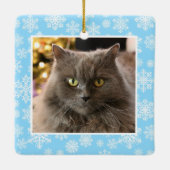 Ornement En Céramique Personalized Pet Cat Dog Blue Snowflake Pattern (Dos)