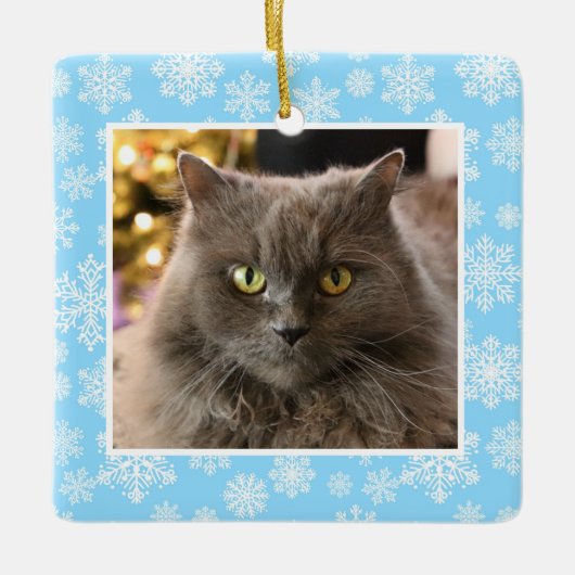 Ornement En Céramique Personalized Pet Cat Dog Blue Snowflake Pattern (Devant)